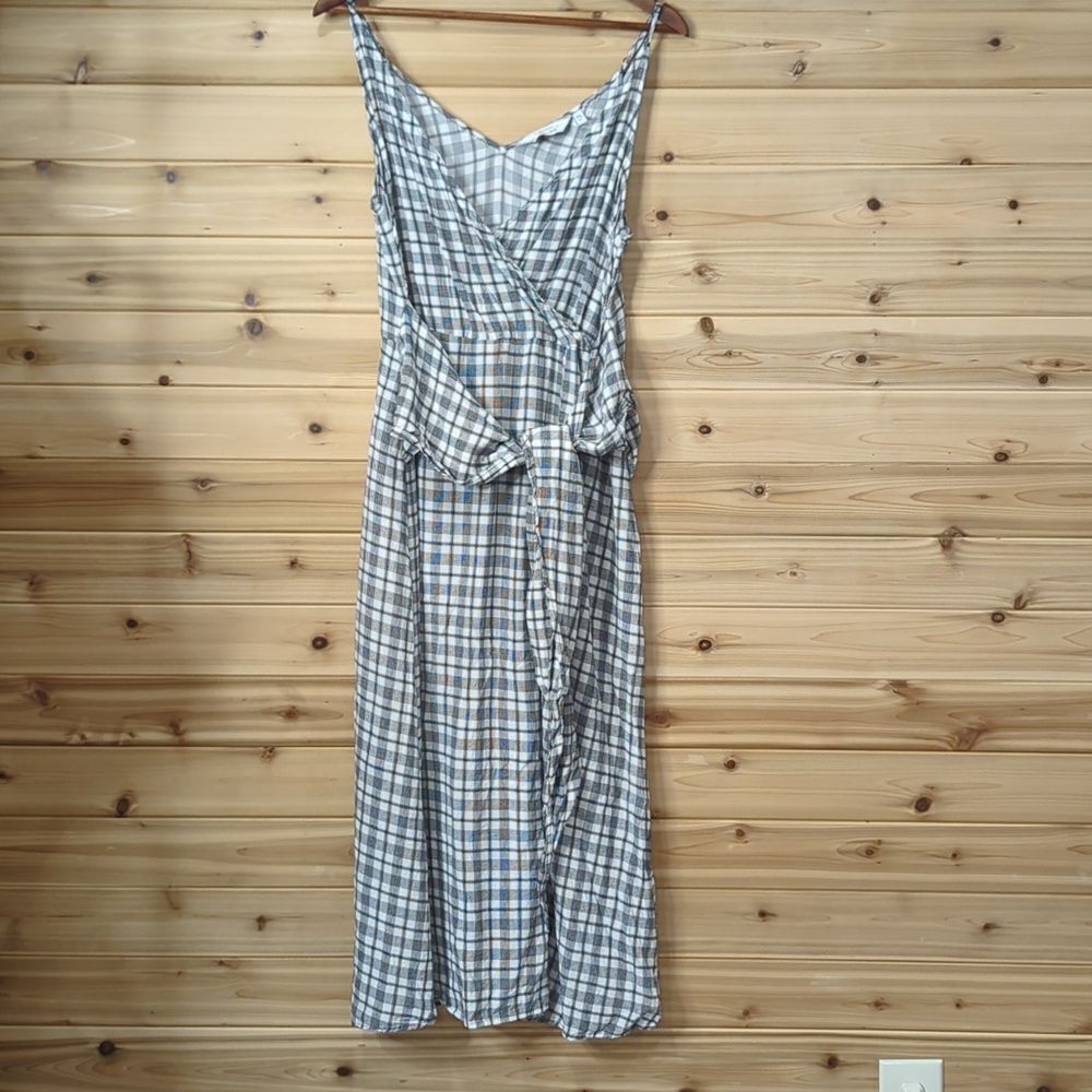 & Other Stories Dress Womens 10 Tie Waist Midi‎ Dress Black White Grid Pattern